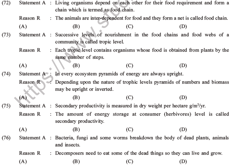 NEET Biology Ecosystem MCQs Set B, Multiple Choice Questions